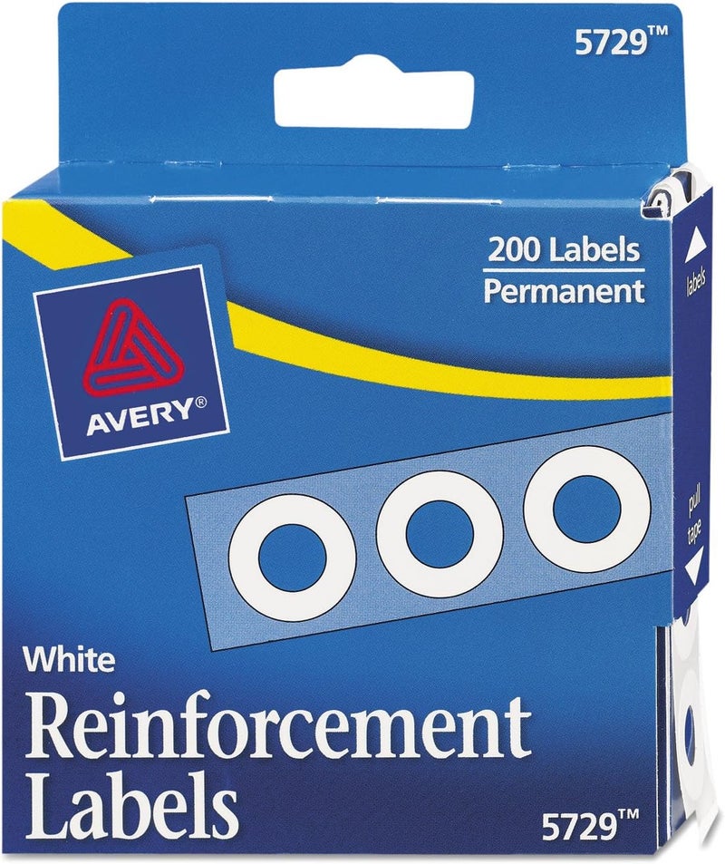 AVERY Dispenser Pack Hole Reinforcements, 0.25" Dia, White, 200/Pack, (5729) - Image 1
